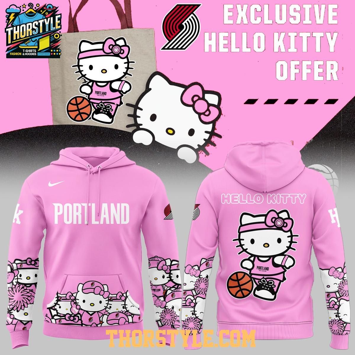 Portland Trail Blazers x Hello Kitty 2026 Night Celebration Hoodie T-Shirt Portland Trail Blazers x Hello Kitty 2026 Night Celebration Hoodie T-Shirt