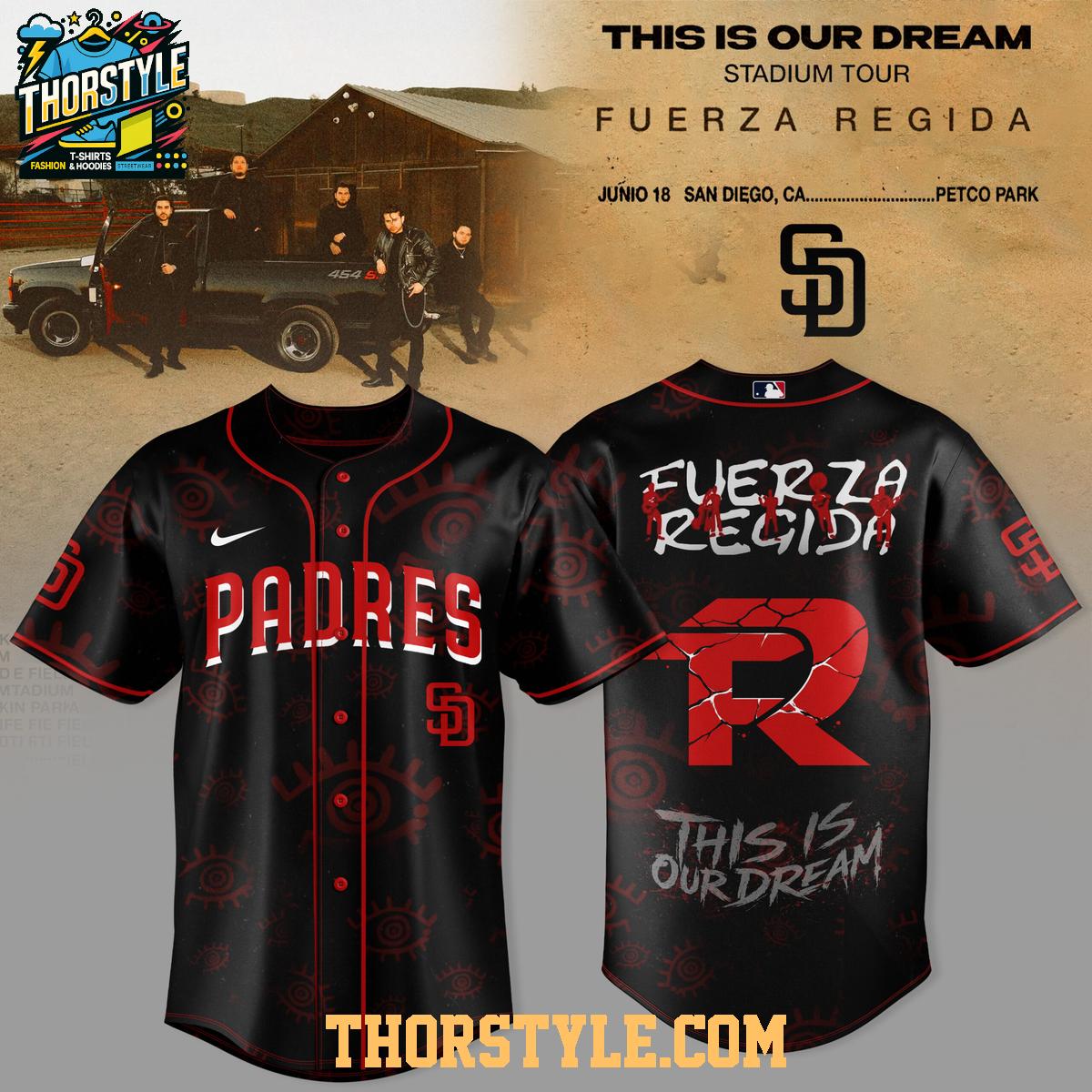 San Diego Padres x Fuerza Regida This Is Our Dream Stadium Tour 2026 Baseball Jersey San Diego Padres x Fuerza Regida This Is Our Dream Stadium Tour 2026 Baseball Jersey
