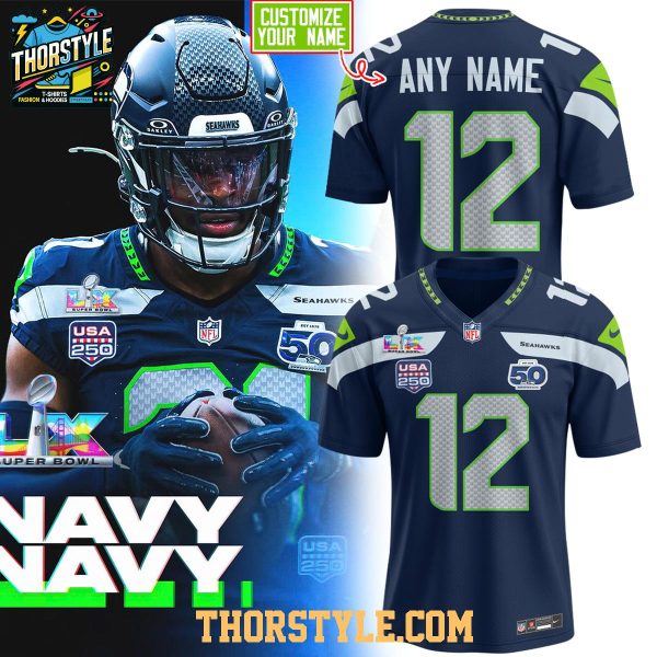 Seattle Seahawks Super Bowl 2026 USA 250 Years Personalized Football Jersey