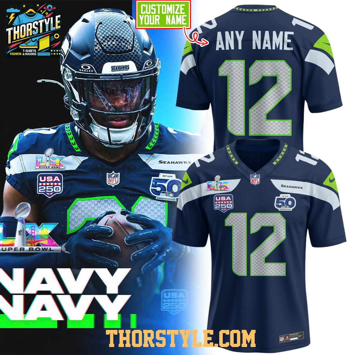 Seattle Seahawks Super Bowl 2026 USA 250 Years Personalized Football Jersey Seattle Seahawks Super Bowl 2026 USA 250 Years Personalized Football Jersey