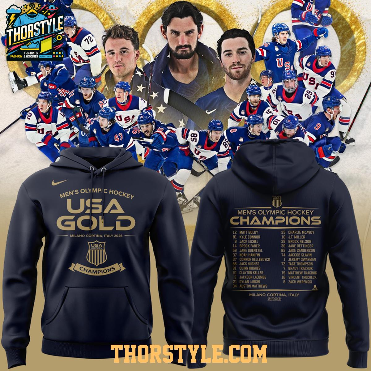 USA Men's Hockey Team 2026 Olympics Champions Hoodie T-Shirt USA Men's Hockey Team 2026 Olympics Champions Hoodie T-Shirt