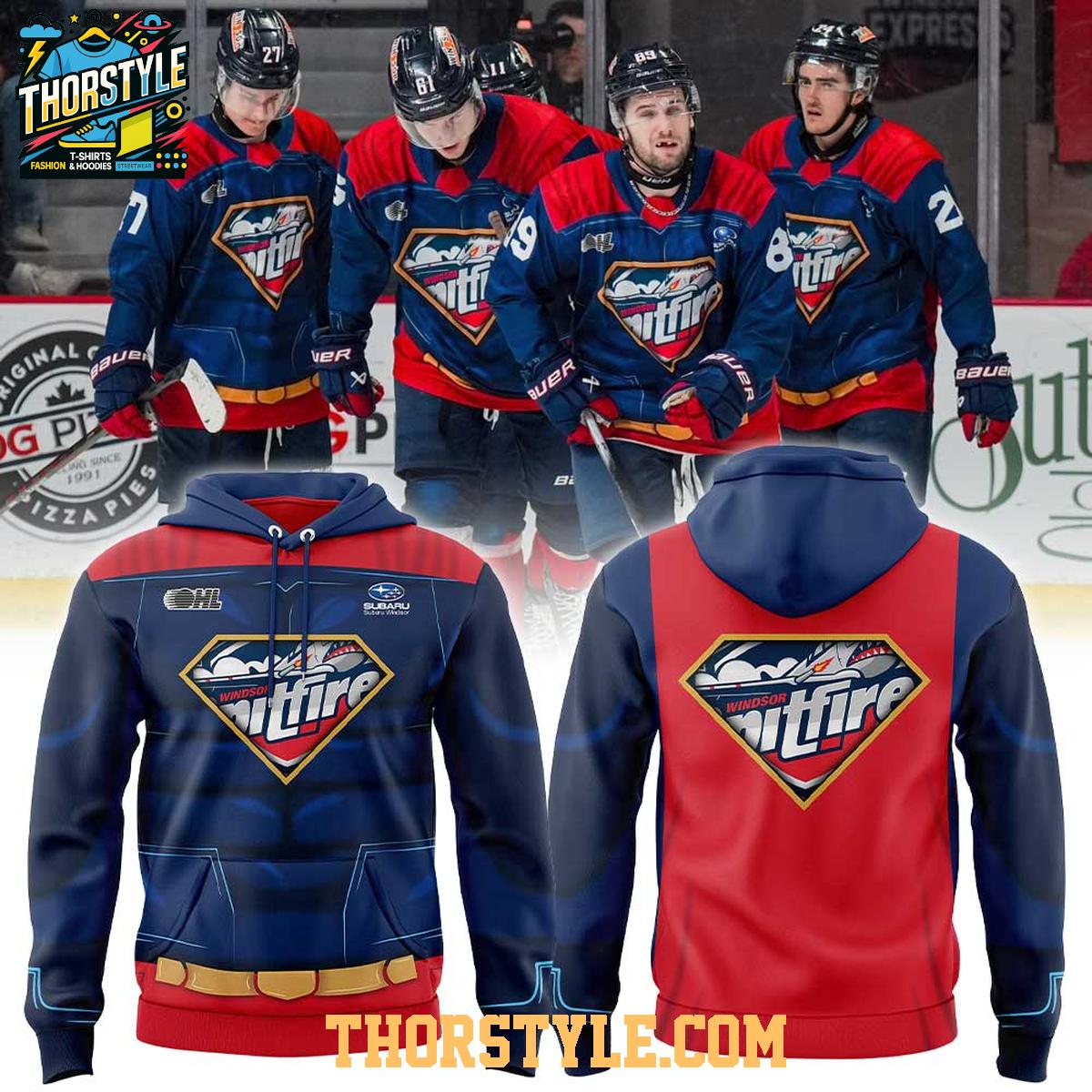 Windsor Spitfires Super Hero Night 2026 Celebrate Hoodie T-Shirt Windsor Spitfires Super Hero Night 2026 Celebrate Hoodie T-Shirt
