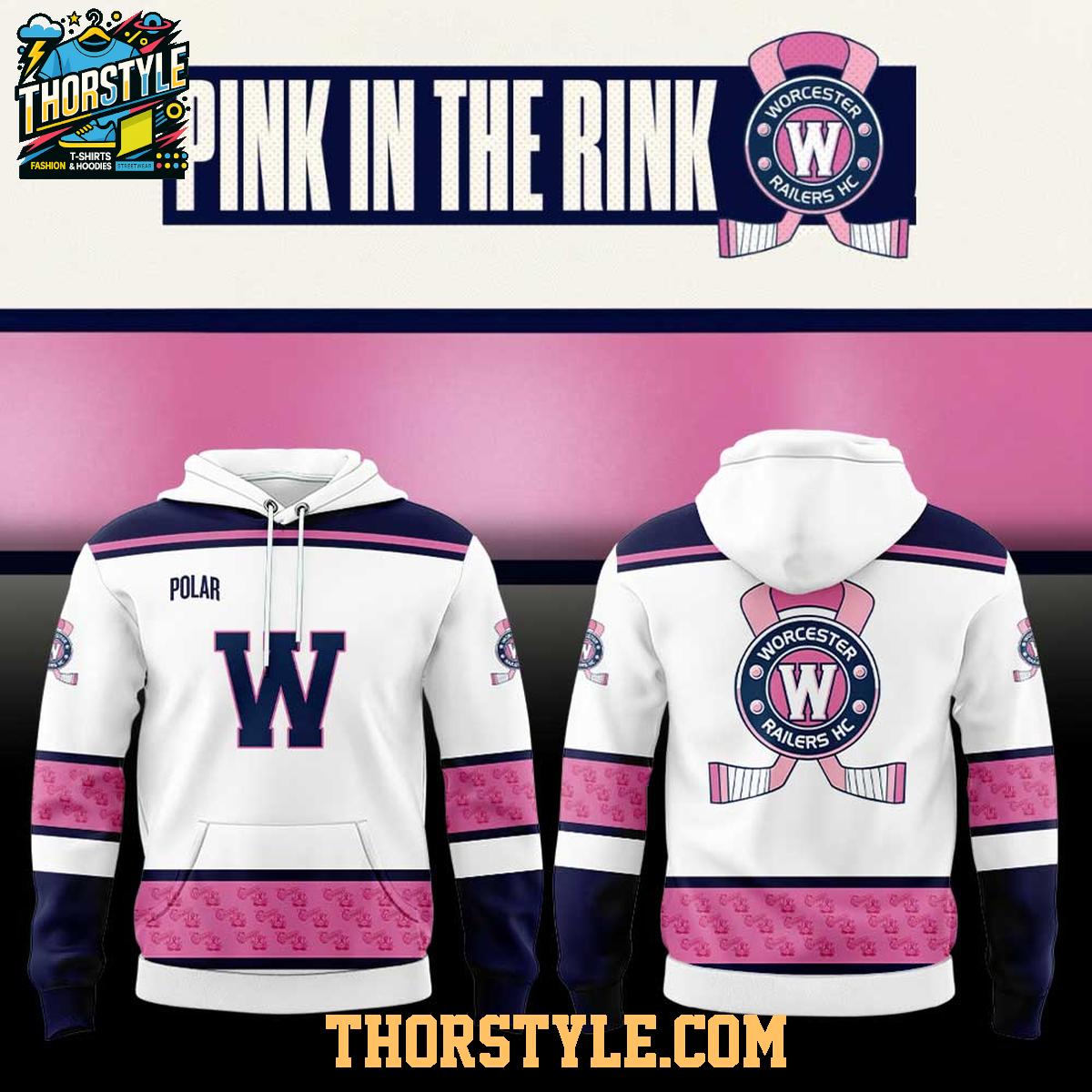 Worcester Railers Pink In The Rink Night 2026 Celebrate Hoodie T-Shirt Worcester Railers Pink In The Rink Night 2026 Celebrate Hoodie T-Shirt
