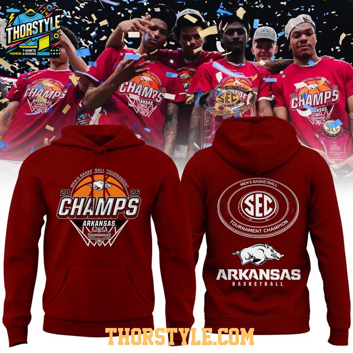 Arkansas Razorbacks 2026 SEC Tournament Champions Hoodie T-Shirt Arkansas Razorbacks 2026 SEC Tournament Champions Hoodie T-Shirt