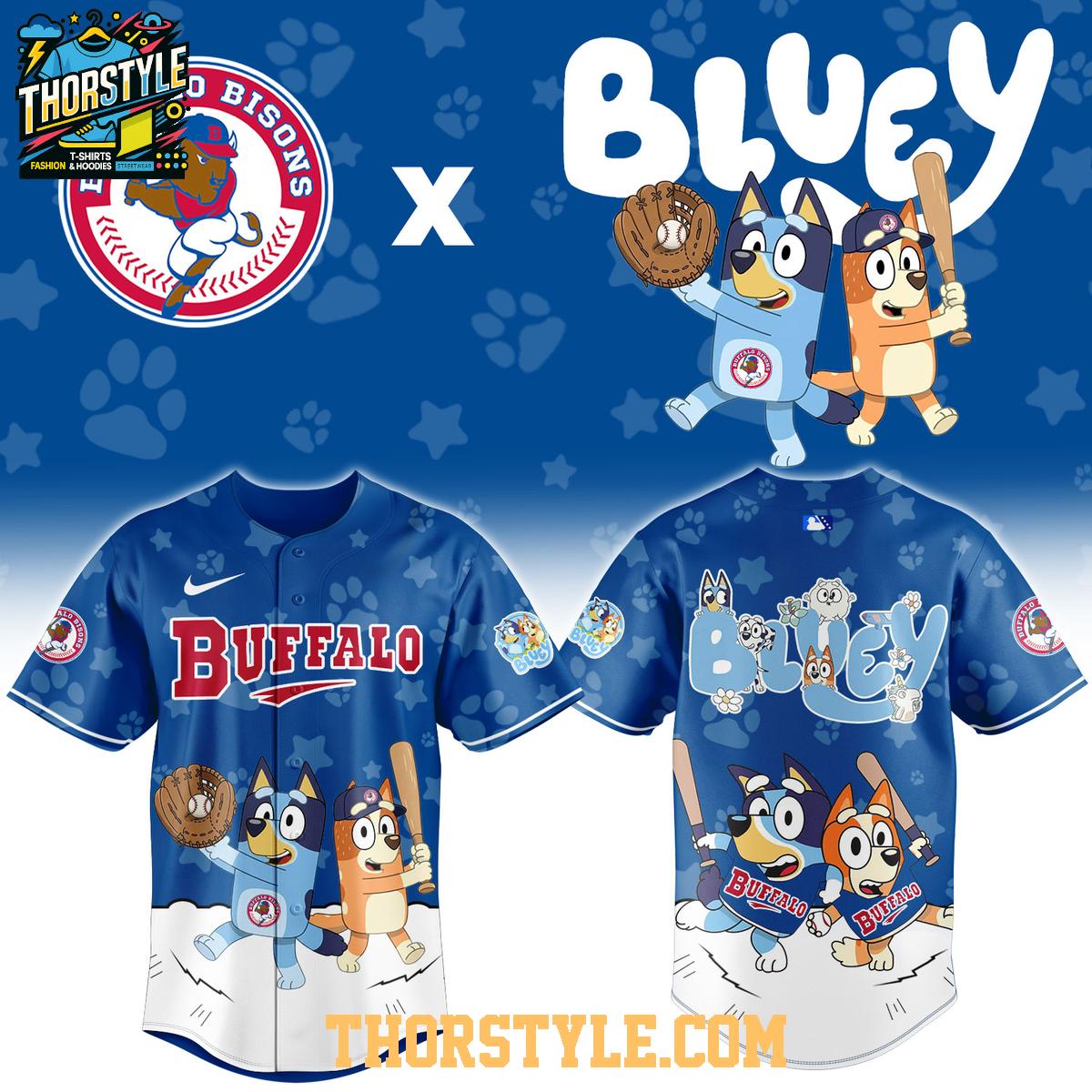 Buffalo Bisons Bluey x Bluey And Bingo Night 2026 Baseball Jersey Buffalo Bisons Bluey x Bluey And Bingo Night 2026 Baseball Jersey