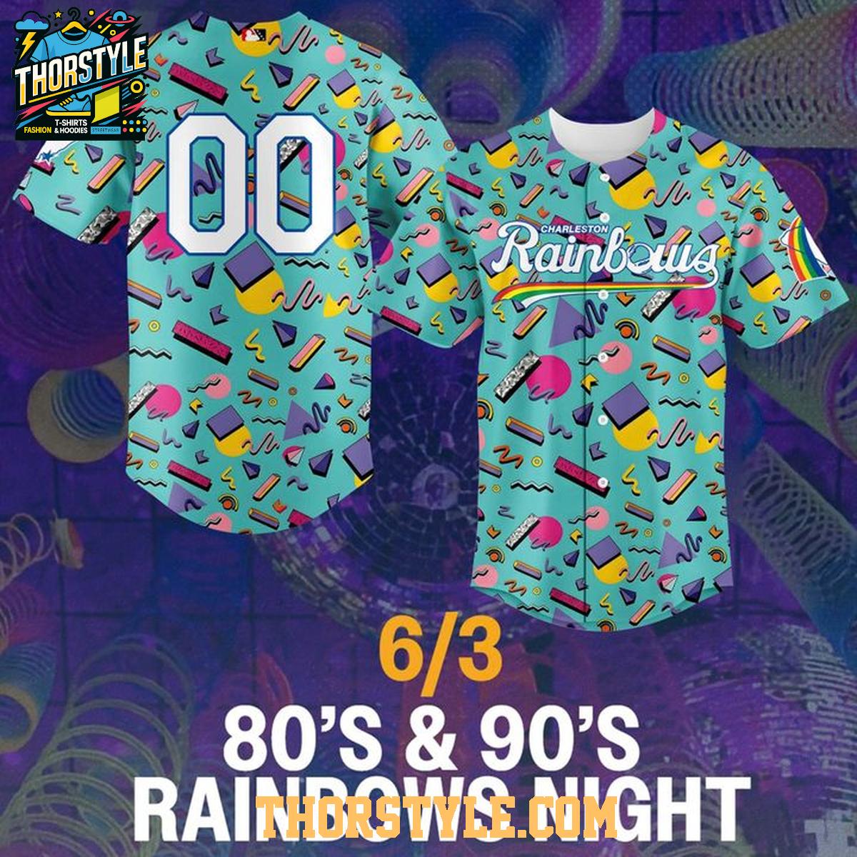 Charleston RiverDogs 80's & 90's Rainbows Night 2026 Baseball Jersey Charleston RiverDogs 80's & 90's Rainbows Night 2026 Baseball Jersey