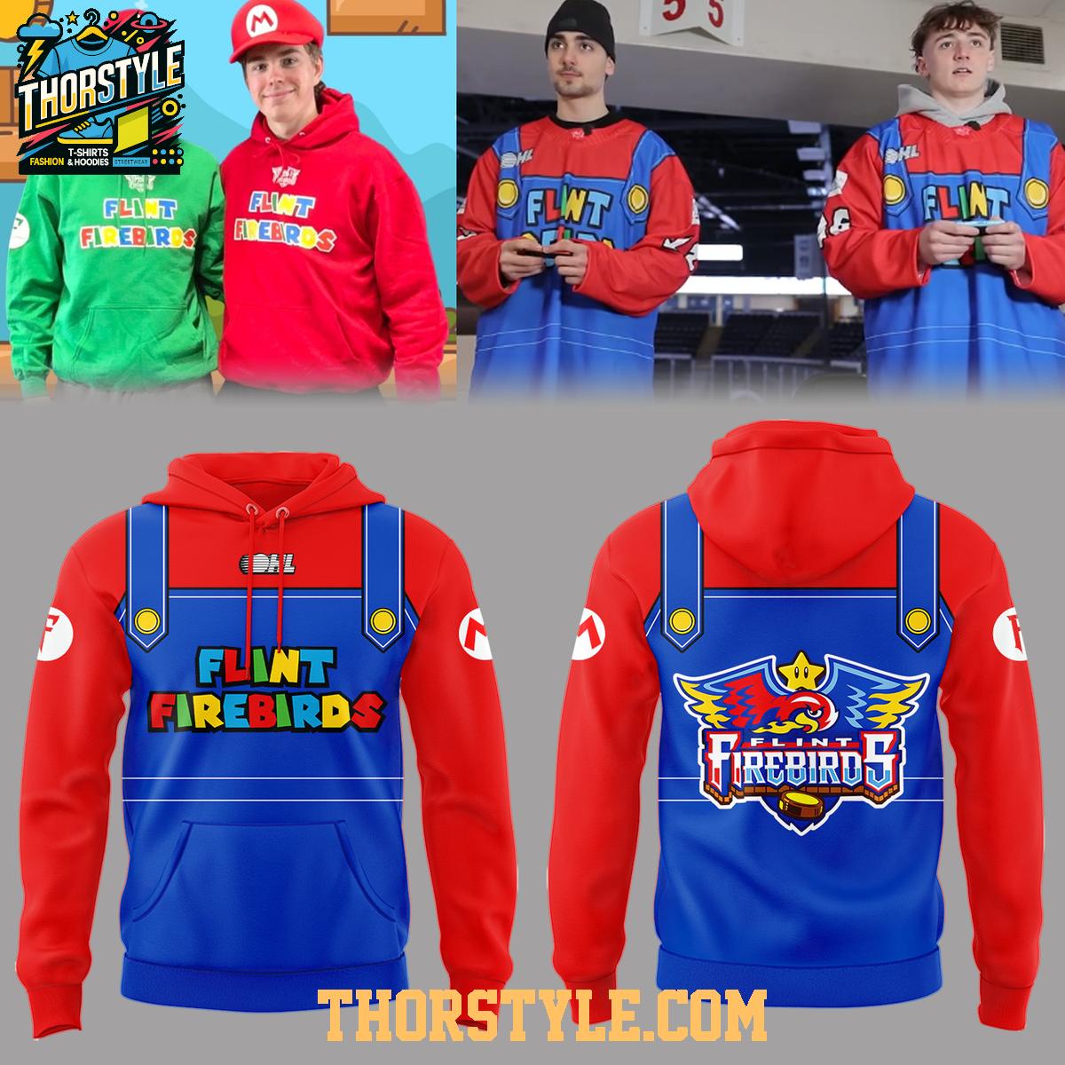Flint Firebirds x Super Mario 2026 Night Celebartion Hoodie T-Shirt Flint Firebirds x Super Mario 2026 Night Celebartion Hoodie T-Shirt