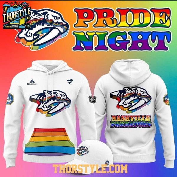 Nashville Predators Pride Night 2026 All White Hoodie T-Shirt