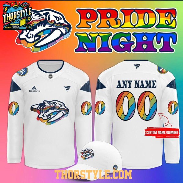 Nashville Predators Pride Night All White 2026 Personalized Hockey Jersey