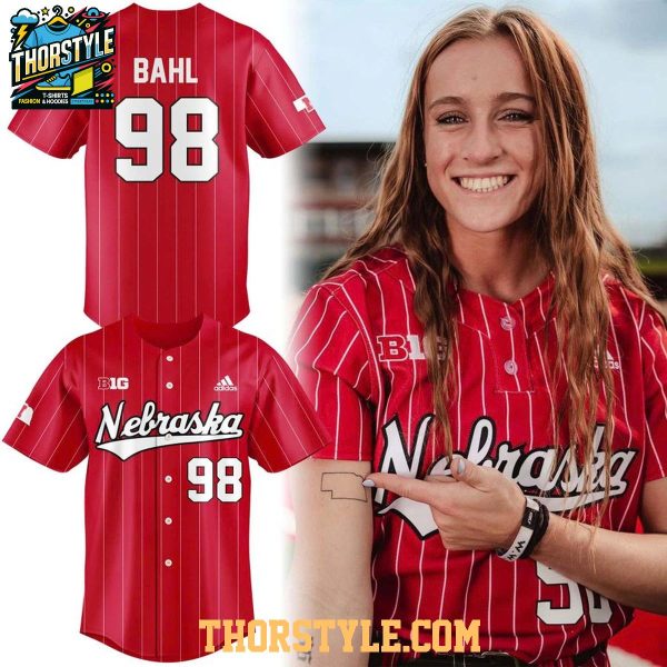 Nebraska Cornhuskers Jordyn Bahl Full Button Pinstripe 2026 Baseball Jersey