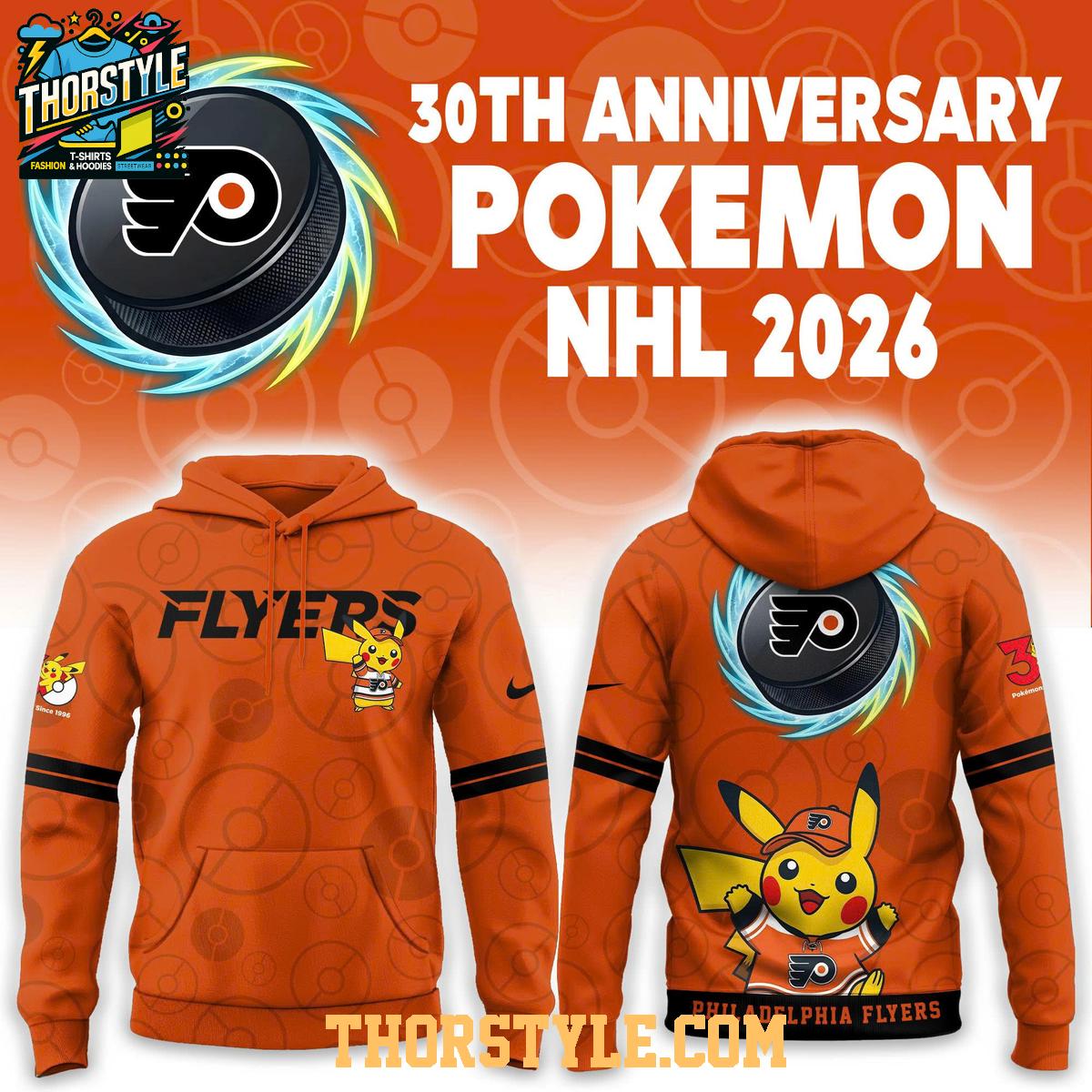 Philadelphia Flyers Pokemon 30th Anniversary 2026 Hoodie T-Shirt Philadelphia Flyers Pokemon 30th Anniversary 2026 Hoodie T-Shirt