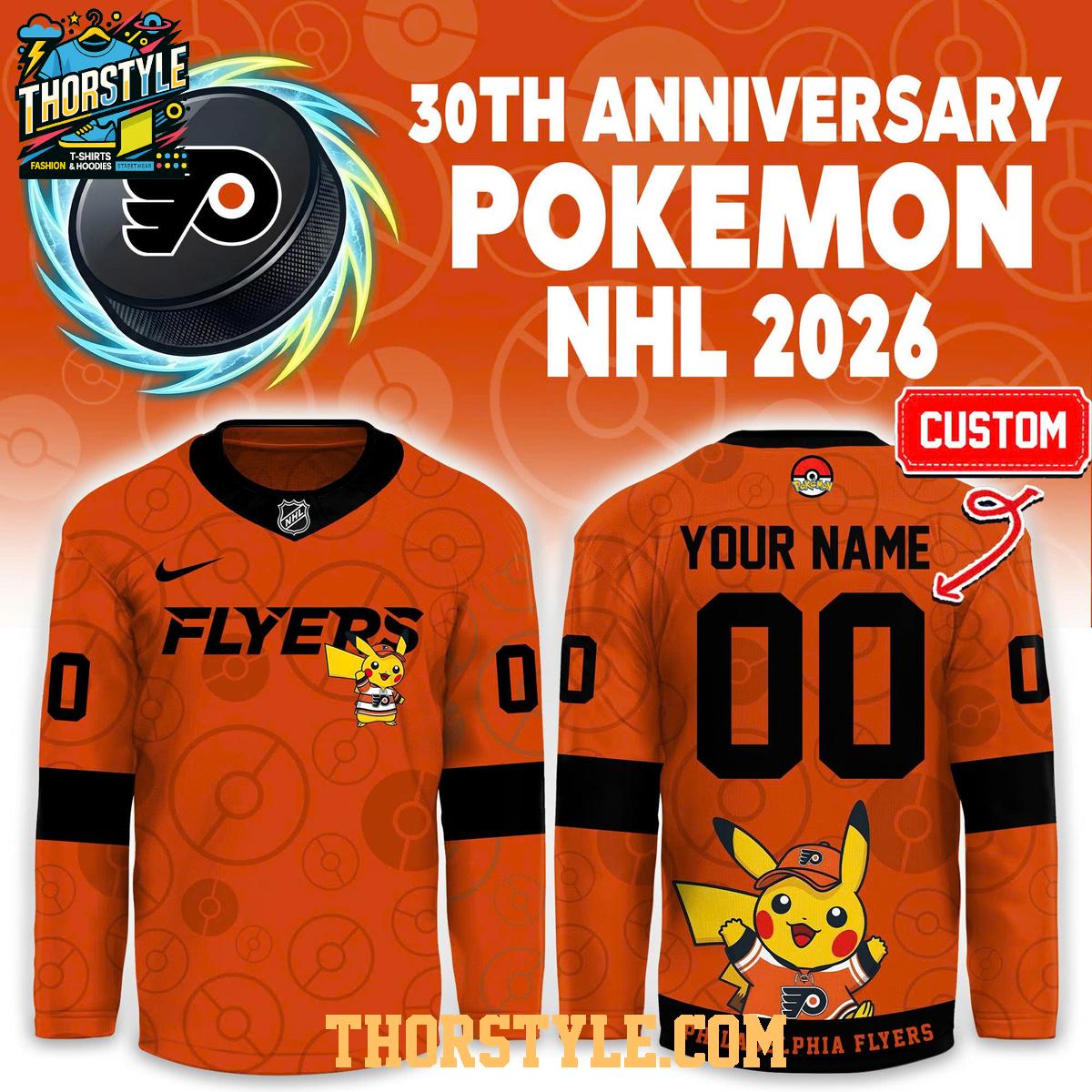 Philadelphia Flyers Pokemon 30th Anniversary 2026 Personalized Hockey Jersey Philadelphia Flyers Pokemon 30th Anniversary 2026 Personalized Hockey Jersey