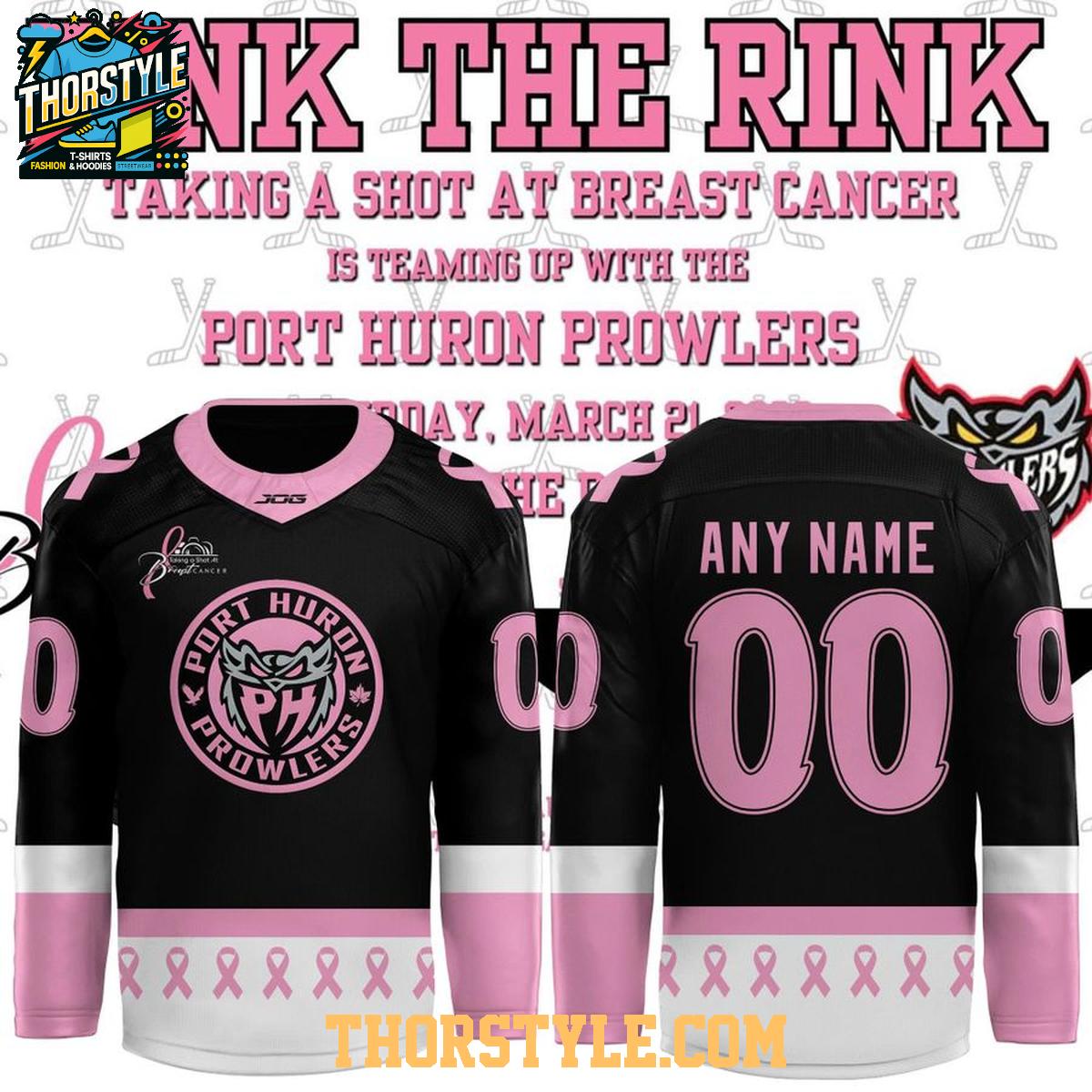 Port Huron Prowlers 2026 Pink The Rink Night Personalized Hockey Jersey Port Huron Prowlers 2026 Pink The Rink Night Personalized Hockey Jersey
