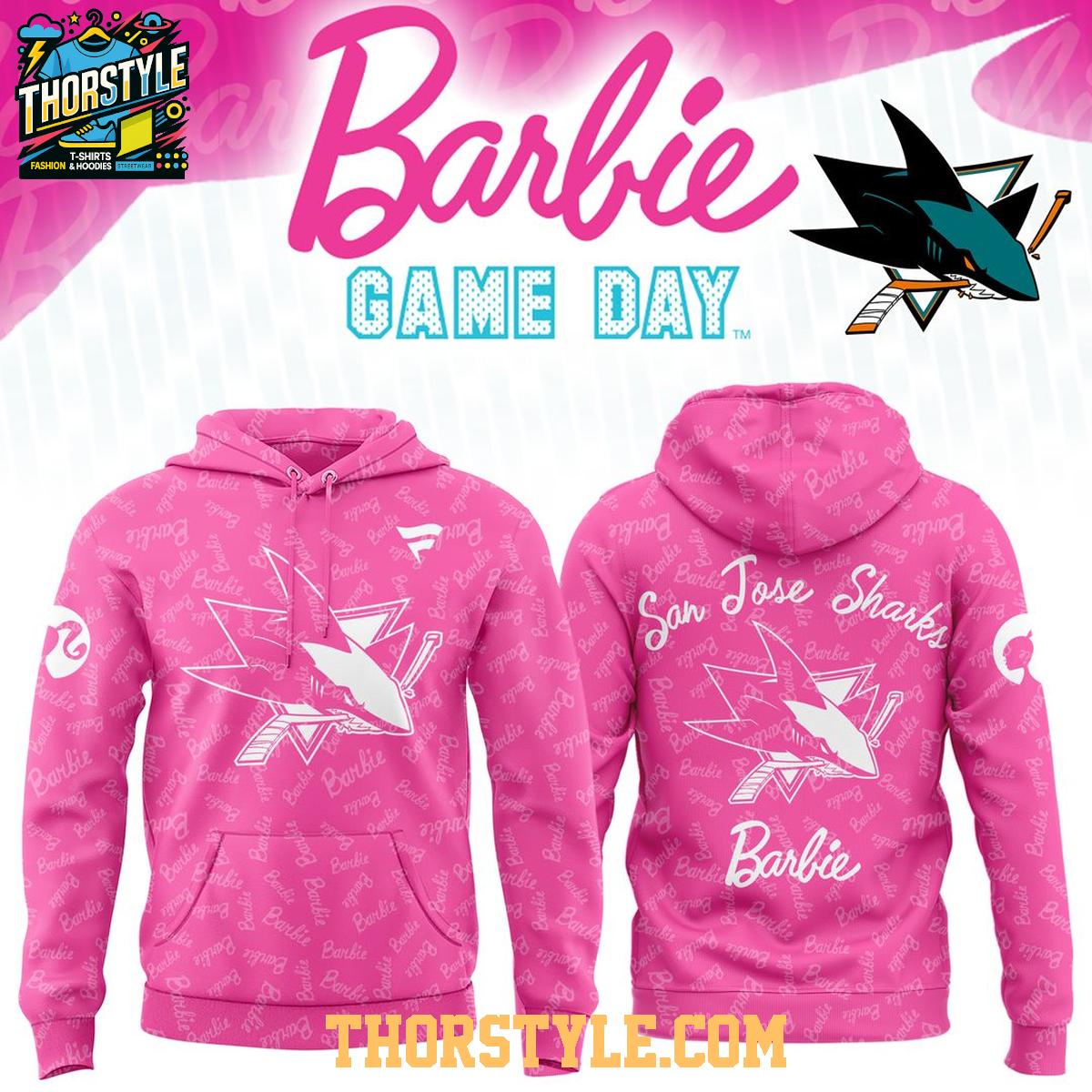 San Jose Sharks 2026 Barbie Game Night Hoodie T-Shirt All Hot Pink San Jose Sharks 2026 Barbie Game Night Hoodie T-Shirt All Hot Pink