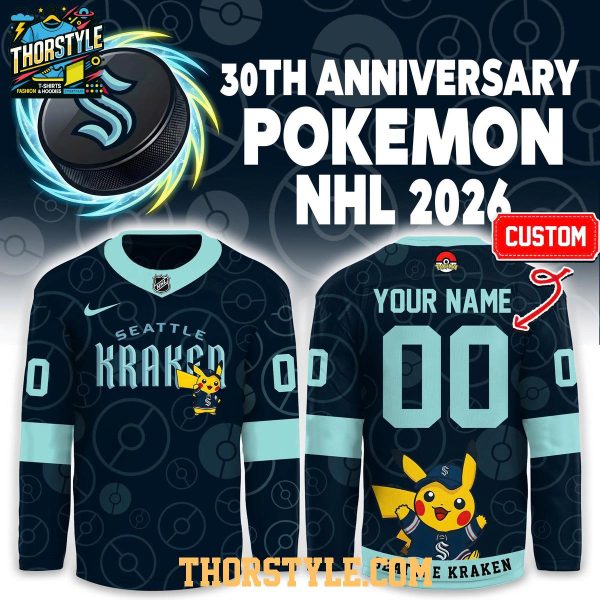 Seattle Kraken Pokemon 30th Anniversary 2026 Personalized Hockey Jersey