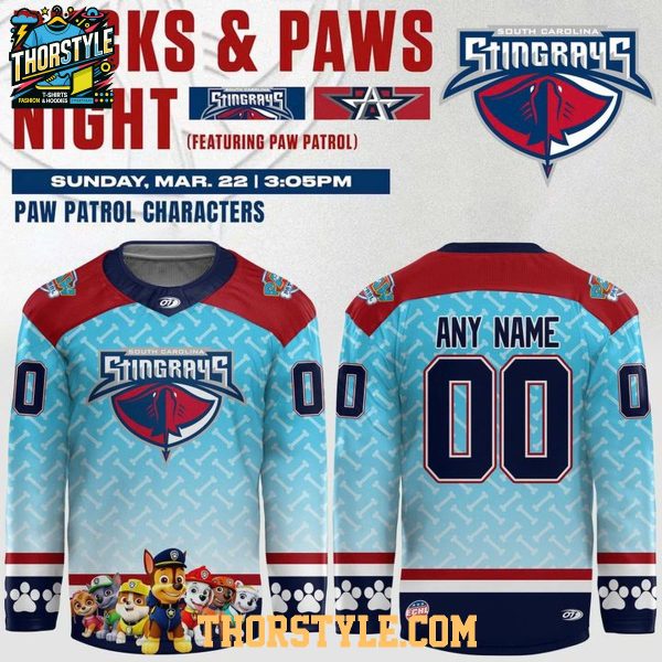 South Carolina Stingrays Pucks & Paws Night 2026 Personalized Hockey Jersey