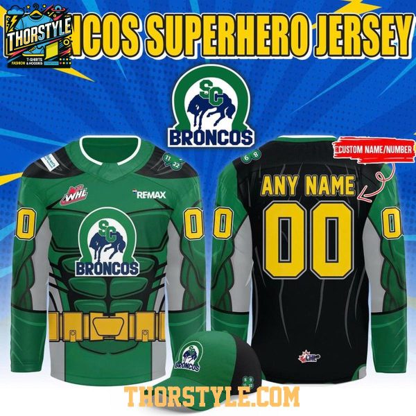 Swift Current Broncos Superhero Night 2026 Personalized Hockey Jersey