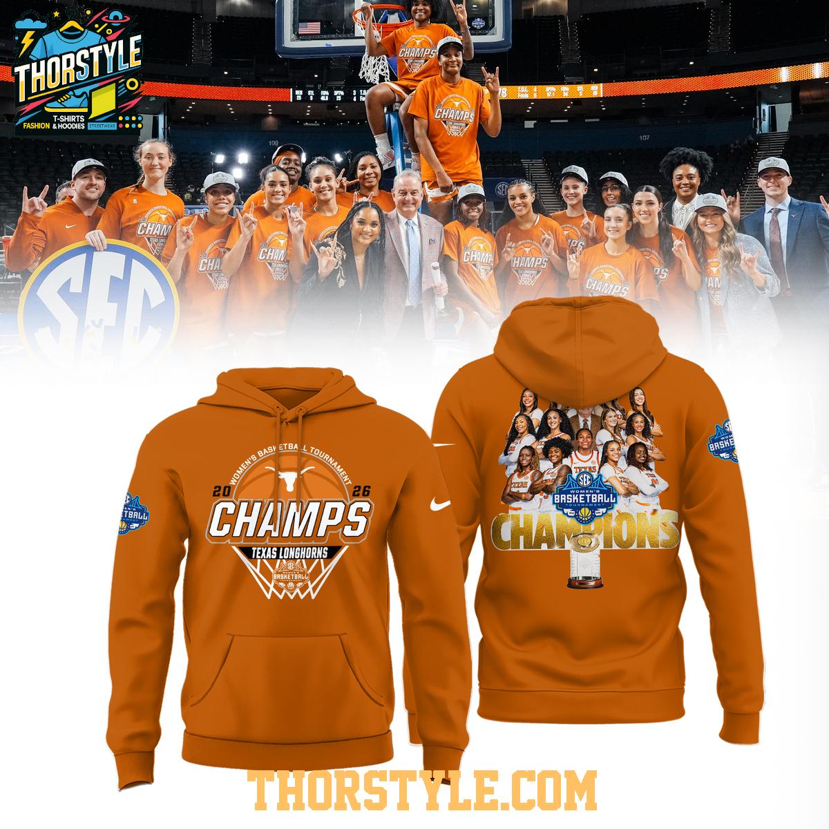 Texas Longhorns SEC Champions 2026 Women's Basketball Hoodie T-Shirt Texas Longhorns SEC Champions 2026 Women's Basketball Hoodie T-Shirt