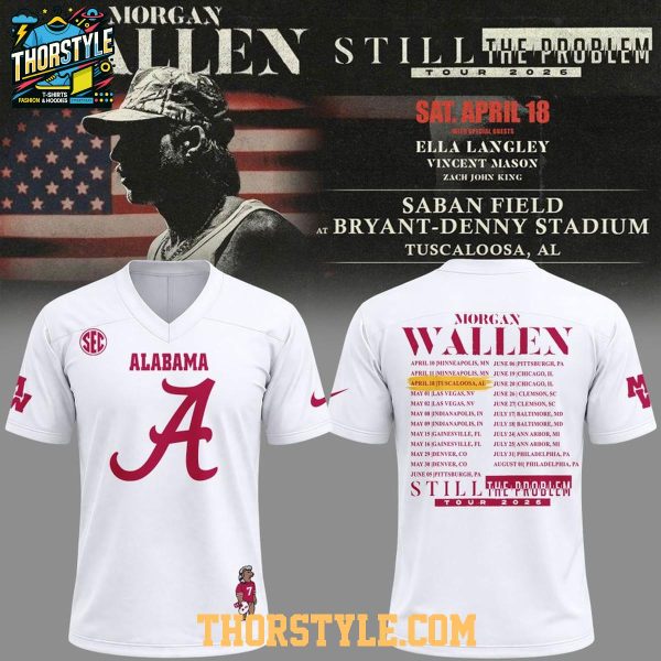 Alabama Crimson Tide Morgan Wallen 2026 Tour Schedule Football Jersey White