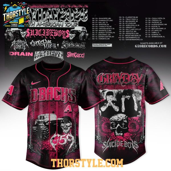 Arizona Diamondbacks Suicideboys 2026 Greyday Tour Pink Chaos Baseball Jersey