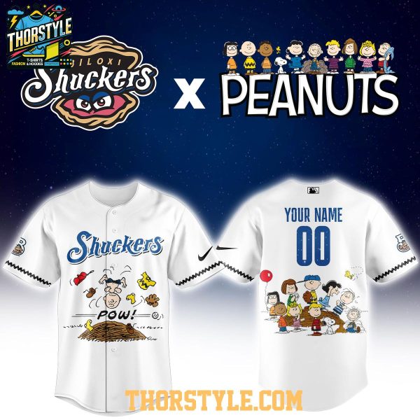Biloxi Shuckerss Peanuts Night 2026 White Personalized Baseball Jersey