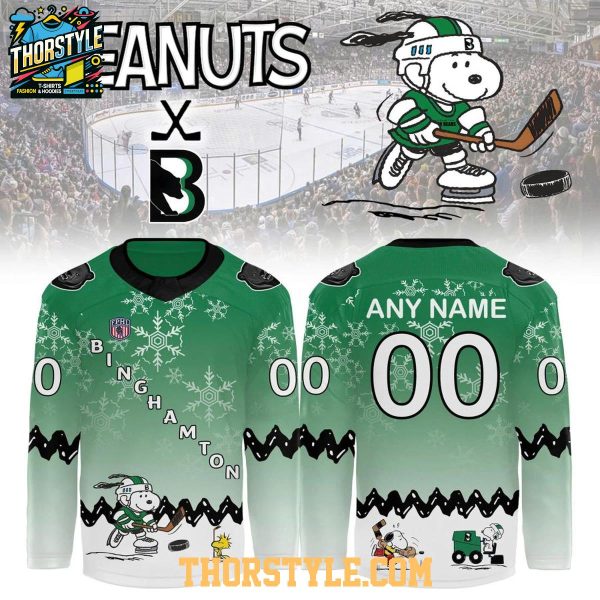 Binghamton Black Bears x Peanuts Night 2026 Personalized Hockey Jersey