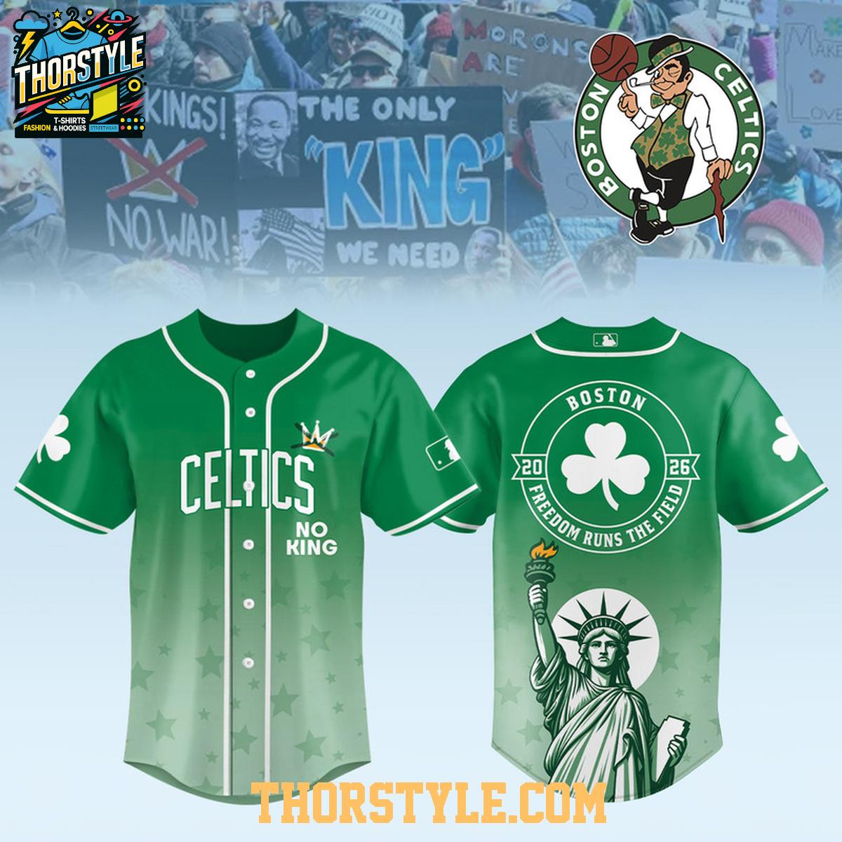 Boston Celtics x No Kings No War 2026 Gameday Baseball Jersey Boston Celtics x No Kings No War 2026 Gameday Baseball Jersey