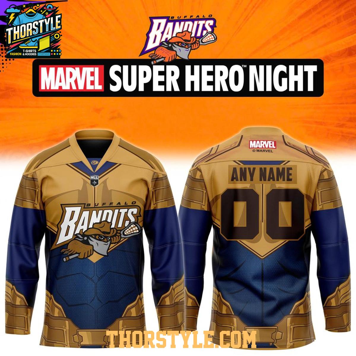 Buffalo Bandits Superhero Night 2026 Personalized Hockey Jersey