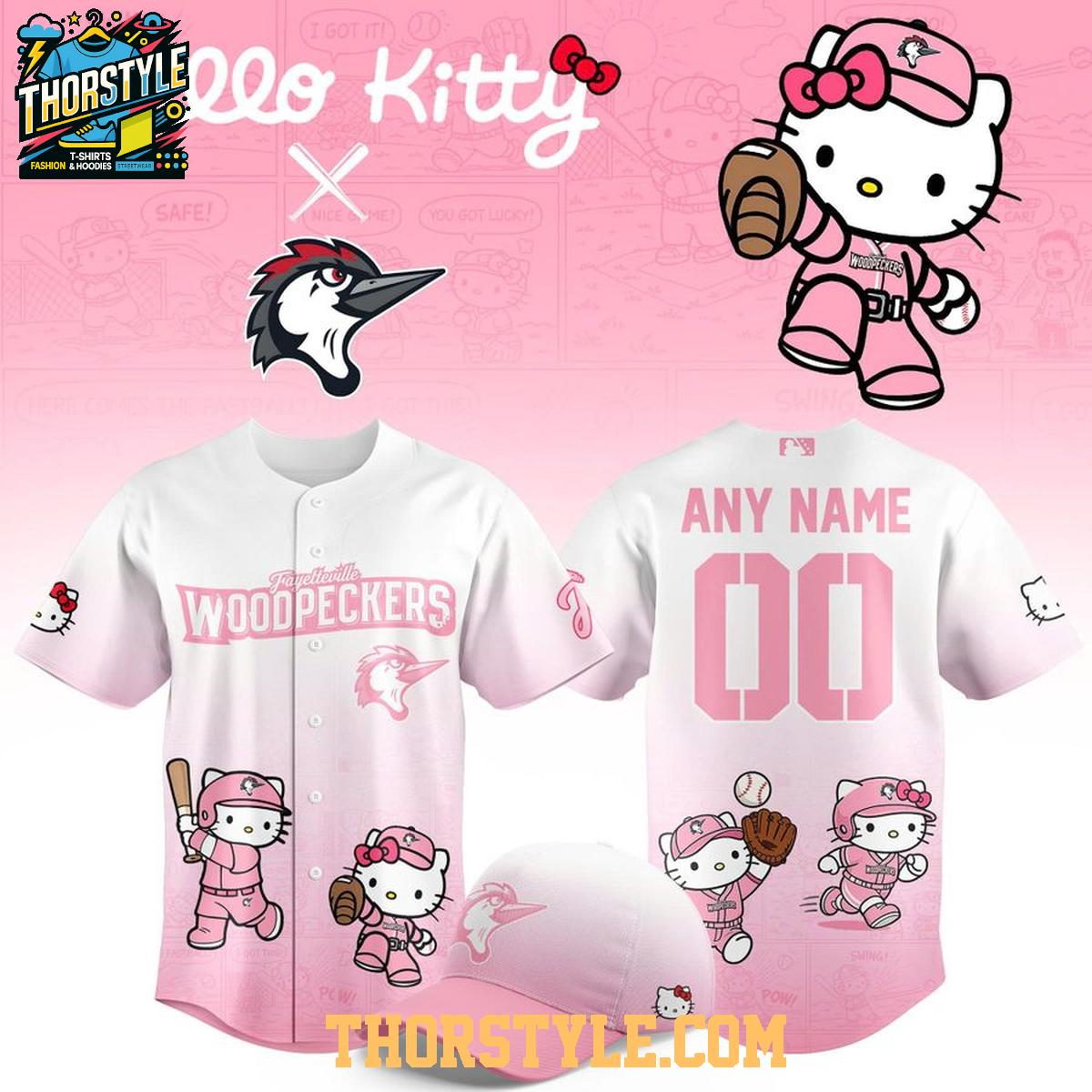 Fayetteville Woodpeckers x Hello Kitty 2026 Night Pink Baseball Jersey Fayetteville Woodpeckers x Hello Kitty 2026 Night Pink Baseball Jersey