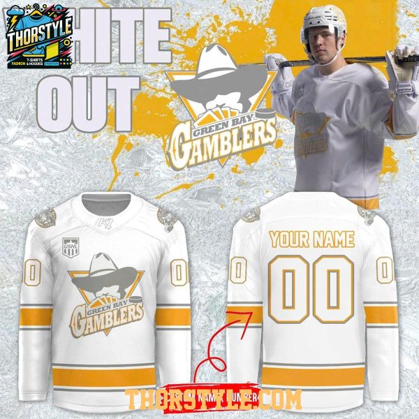 Green Bay Gamblers 2026 Throwback White Out Personalized Hockey Jersey