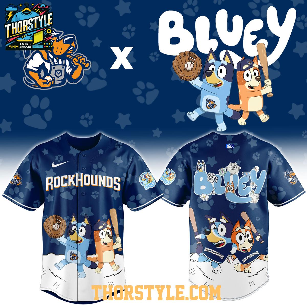 Midland RockHounds Naturals Bluey Night 2026 Game Baseball Jersey Midland RockHounds Naturals Bluey Night 2026 Game Baseball Jersey