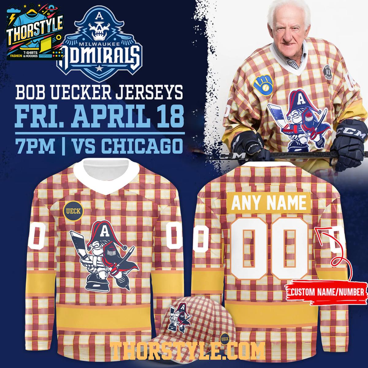 Milwaukee Admirals Bob Uecker 2026 Tribute Night Personalized Hockey Jersey Milwaukee Admirals Bob Uecker 2026 Tribute Night Personalized Hockey Jersey