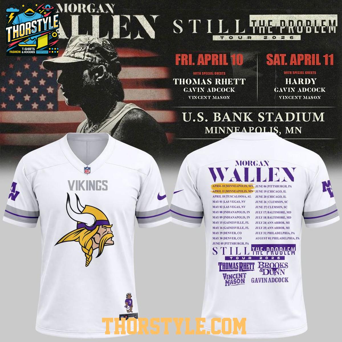 Minnesota Vikings Morgan Wallen 2026 Tour Schedule Football Jersey White Minnesota Vikings Morgan Wallen 2026 Tour Schedule Football Jersey White