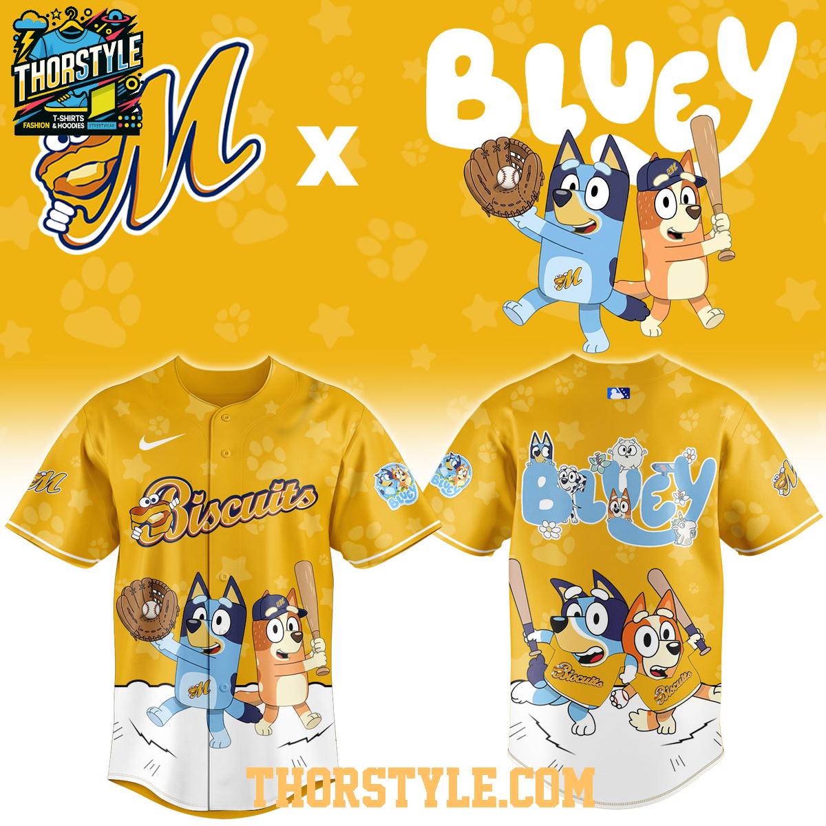 Montgomery Biscuits Naturals Bluey Night 2026 Game Baseball Jersey Montgomery Biscuits Naturals Bluey Night 2026 Game Baseball Jersey