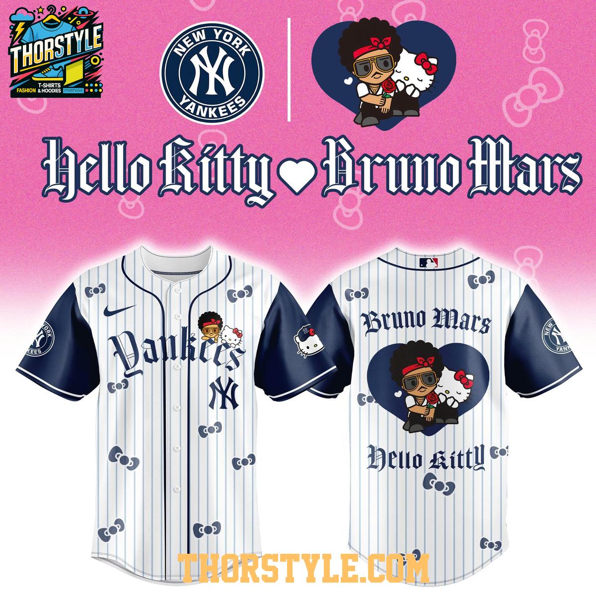 New York Yankees Hello Kitty x Bruno Mars Pop Up 2026 Tour Baseball Jersey New York Yankees Hello Kitty x Bruno Mars Pop Up 2026 Tour Baseball Jersey