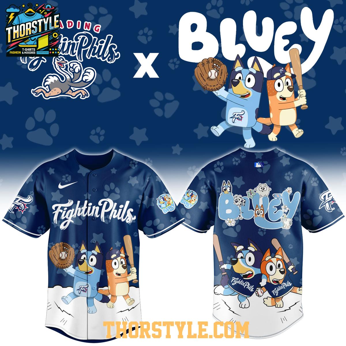 Reading Fightin Phils Bluey Night 2026 Minor Game Baseball Jersey Reading Fightin Phils Bluey Night 2026 Minor Game Baseball Jersey