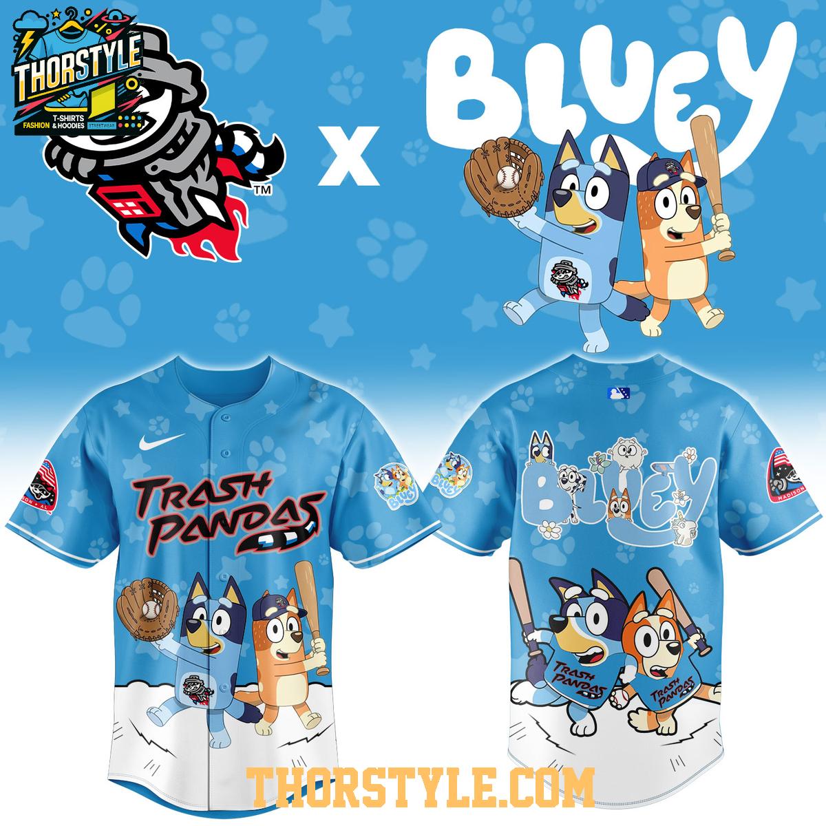 Rocket City Trash Pandas Bluey Night 2026 Minor Game Baseball Jersey Rocket City Trash Pandas Bluey Night 2026 Minor Game Baseball Jersey