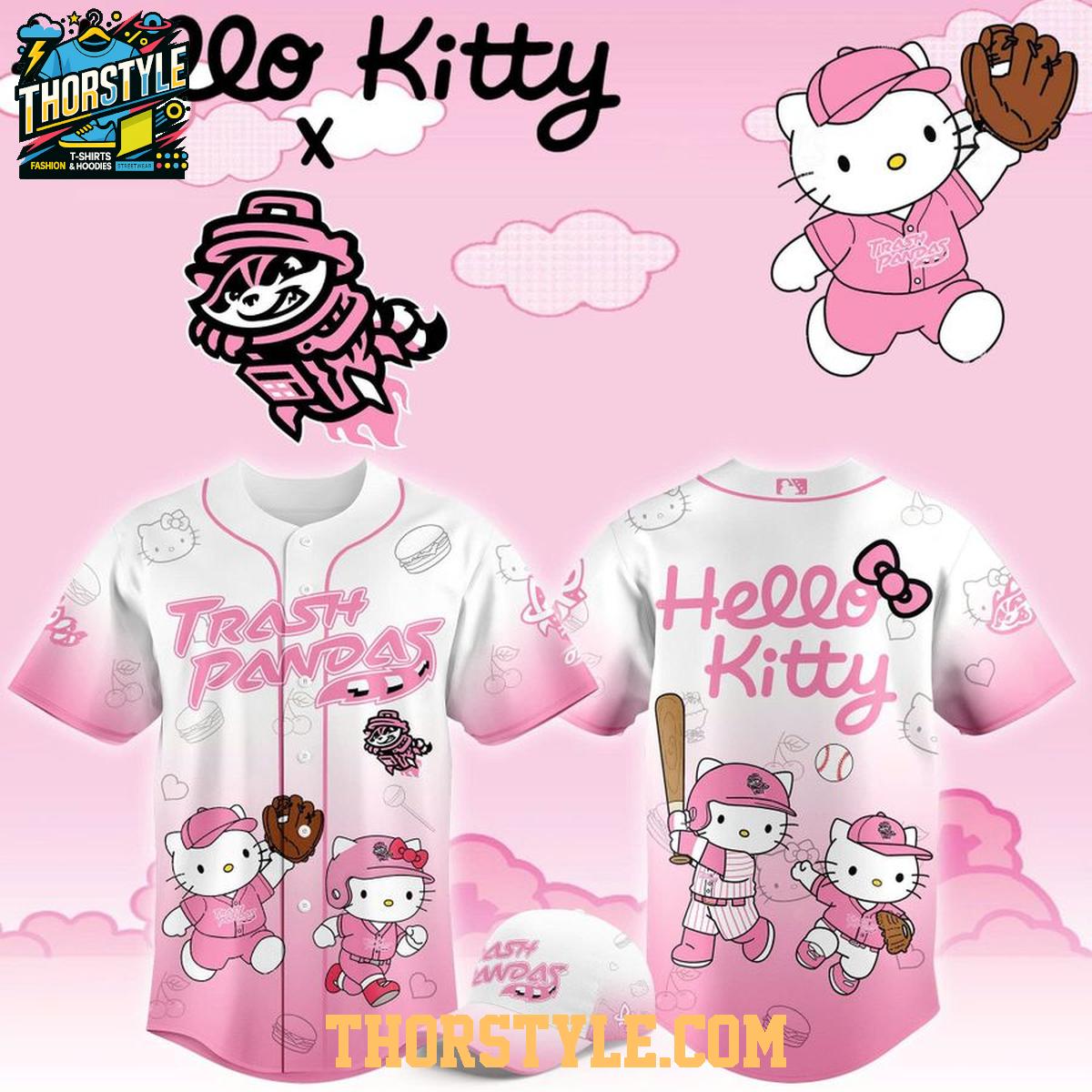 Rocket City Trash Pandas x Hello Kitty 2026 Night Pink Baseball Jersey Rocket City Trash Pandas x Hello Kitty 2026 Night Pink Baseball Jersey