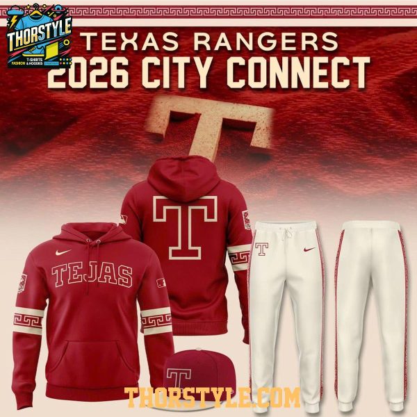 Texas Rangers 2026 City Connect All Red Tejas Night Hoodie T-Shirt