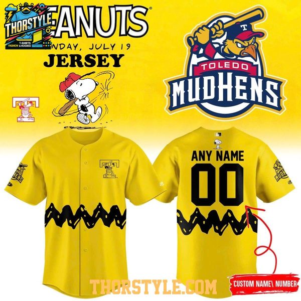 Toledo Mud Hens 2026 Peanuts Night Yellow Personalized Baseball Jersey