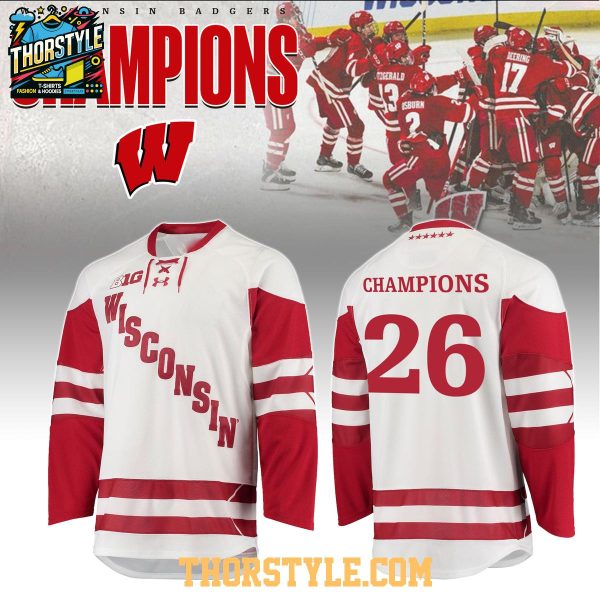 Wisconsin Badgers NCAA National Champions 2026 Personalized Hockey Jersey