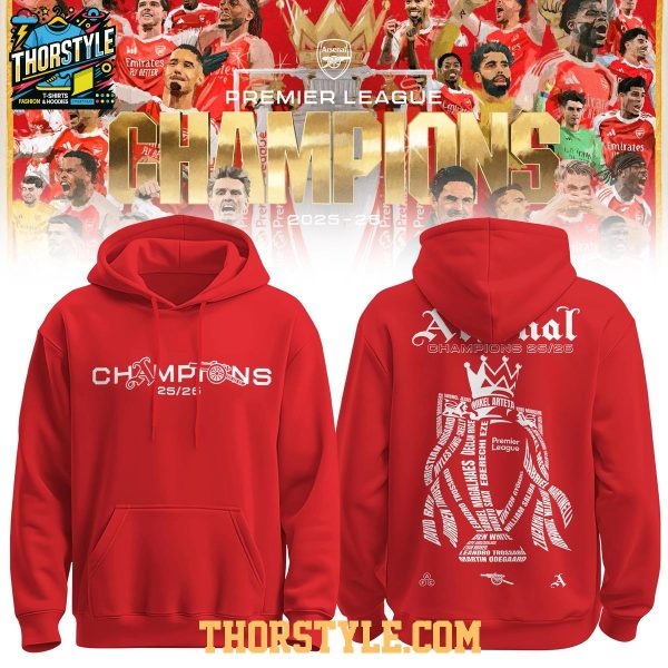 Arsenal FC x Premier League Champions 2026 Football Hoodie T-Shirt