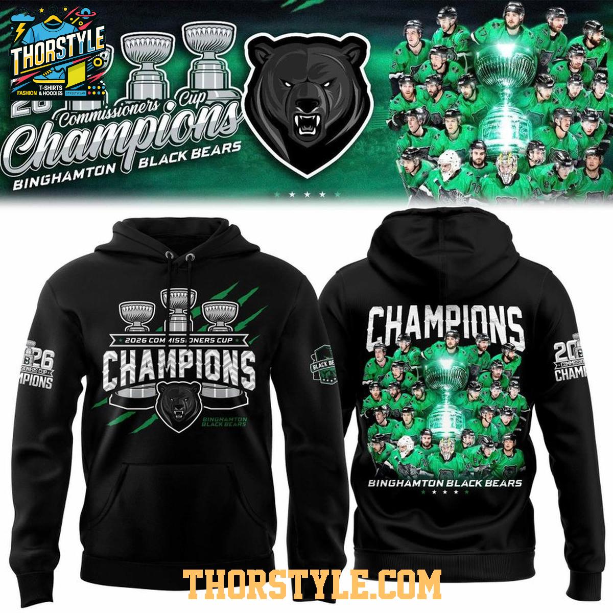 Binghamton Black Bears 2026 Commissioner's Cup Champions Hoodie T-Shirt Binghamton Black Bears 2026 Commissioner's Cup Champions Hoodie T-Shirt