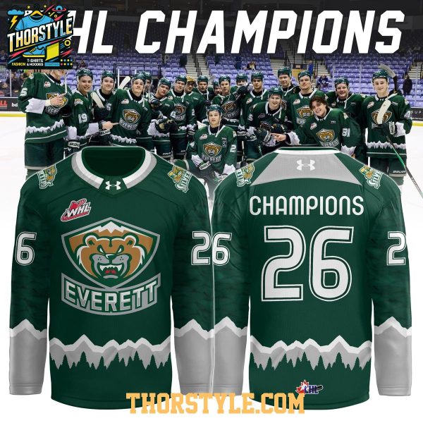 Everett Silvertips WHL Champions 2026 Personalized Hockey Jersey Green
