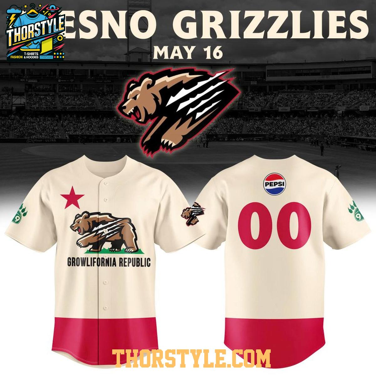 Fresno Grizzlies 2026 Growlifornia Bear Flag Personalized Baseball Jersey Fresno Grizzlies 2026 Growlifornia Bear Flag Personalized Baseball Jersey