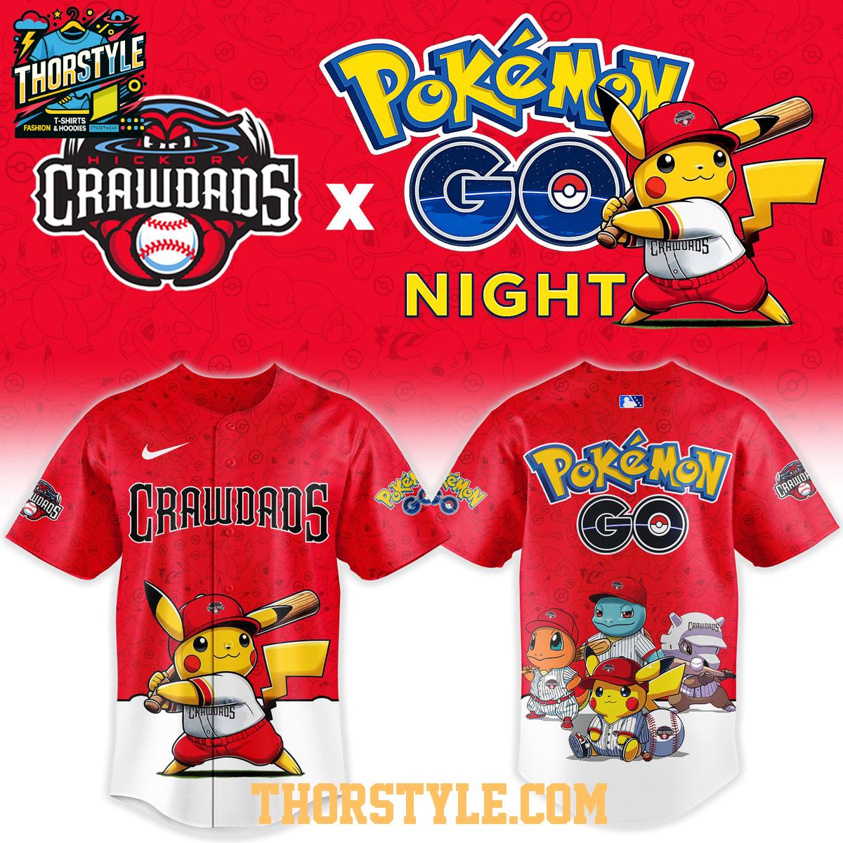Hickory Crawdads Pokemon GO Night Minor Game Baseball Jersey Hickory Crawdads Pokemon GO Night Minor Game Baseball Jersey