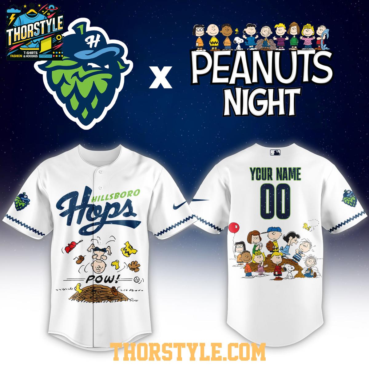 Hillsboro Hops x Peanuts Night 2026 Minor Game Personalized Baseball Jersey Hillsboro Hops x Peanuts Night 2026 Minor Game Personalized Baseball Jersey