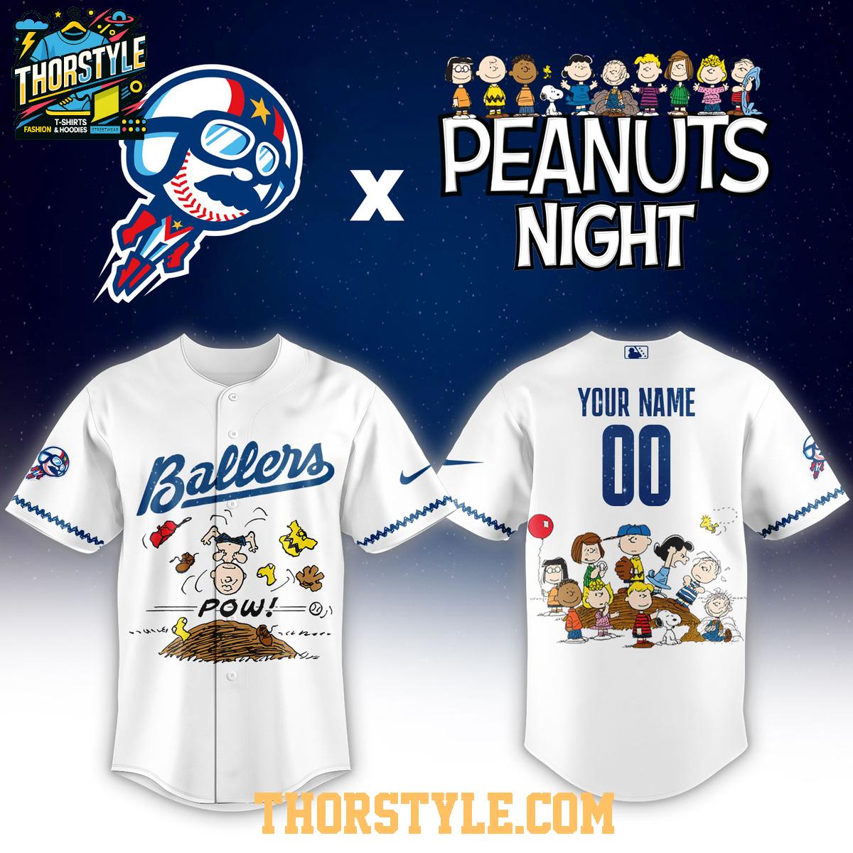 Kannapolis Cannon Ballers Peanuts White Night 2026 MiLB Personalized Jersey Kannapolis Cannon Ballers Peanuts White Night 2026 MiLB Personalized Jersey