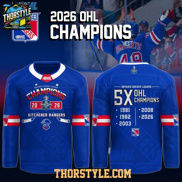 Kitchener Rangers 5X Ontario League Champions 2025-2026 Hockey Jersey