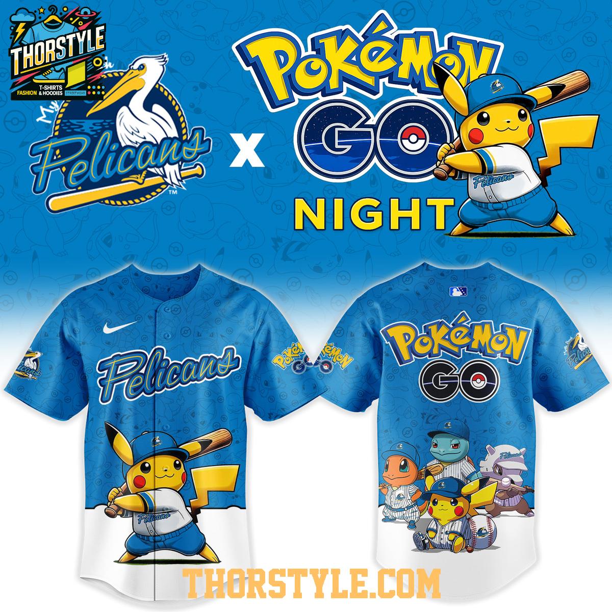Myrtle Beach Pelicans Pokemon Go Night 2026 Tourament Baseball Jersey Myrtle Beach Pelicans Pokemon Go Night 2026 Tourament Baseball Jersey